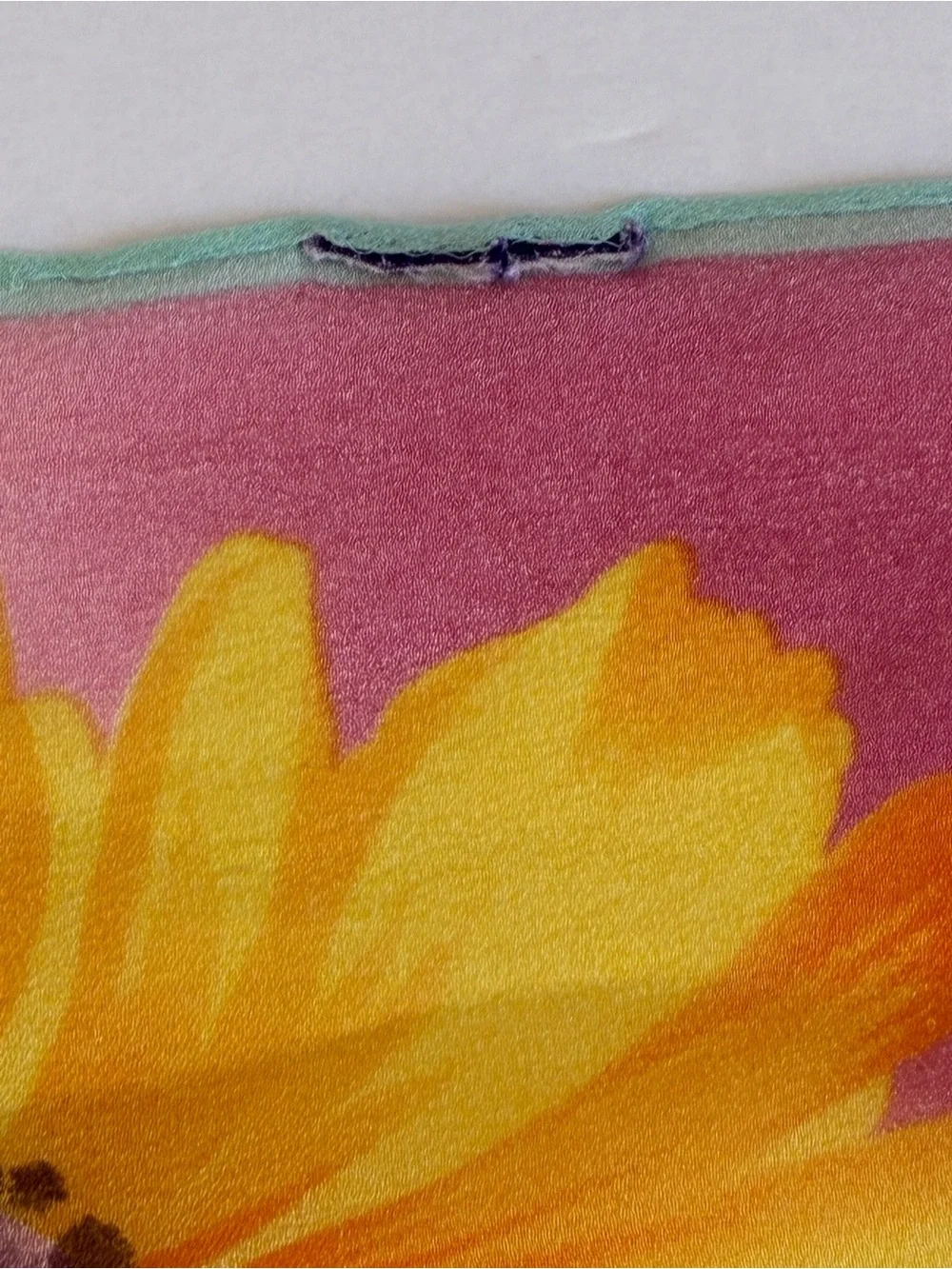 Vintage Ralph Lauren Collection Silk Chiffon Pink Yellow Sunflowers Scarf 13x68